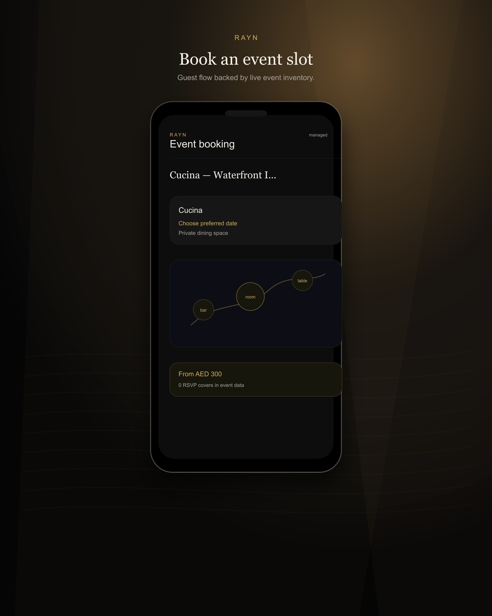 A guest booking a slot on a venue’s event from the RAYN booking flow.