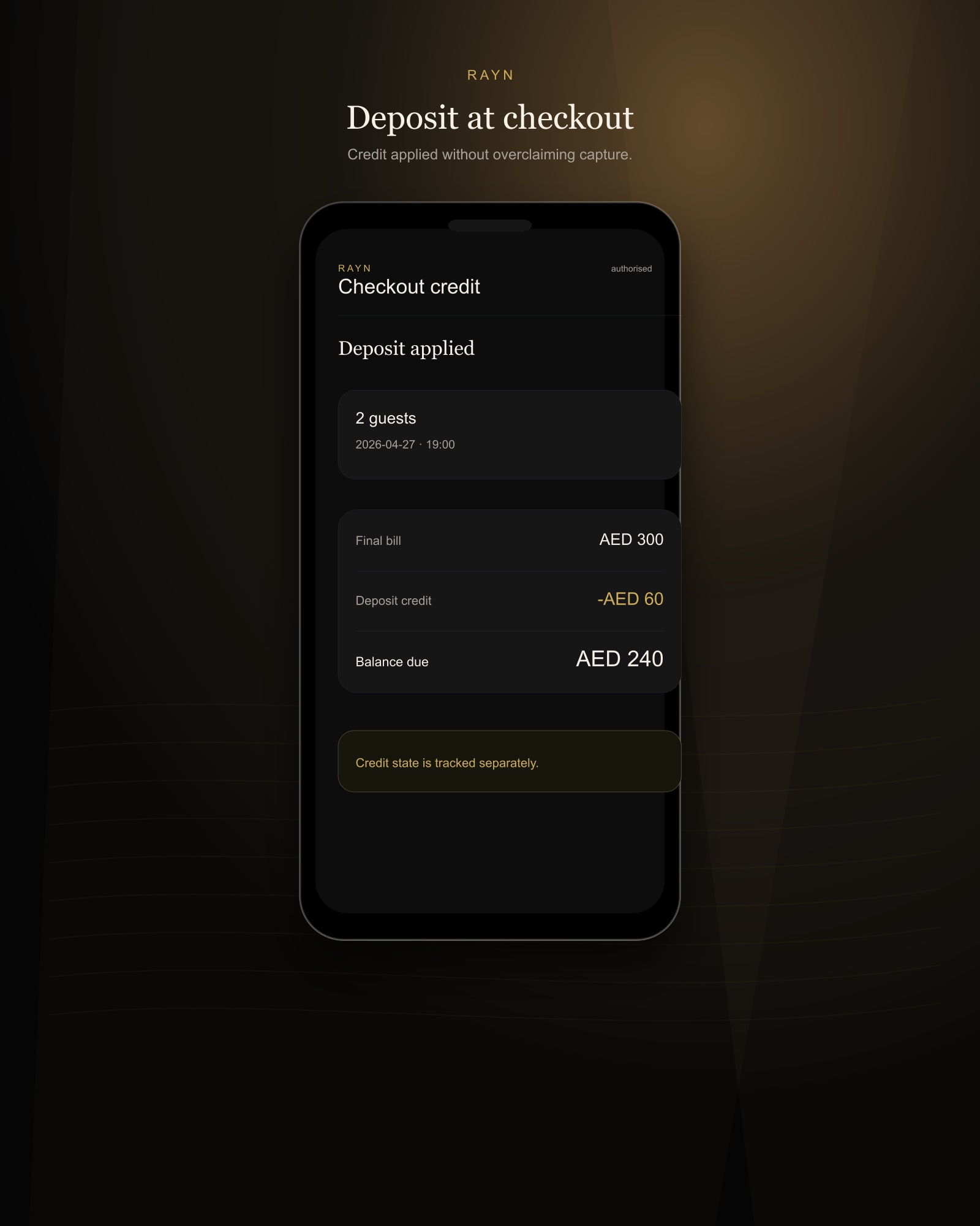 The deposit applied against the final bill at checkout.